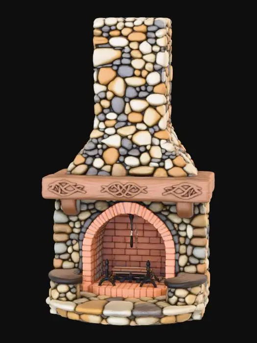 3D model for Rustic Stone Fireplace