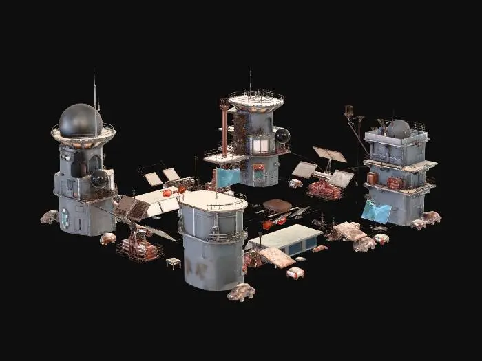 3D model for sci fi desert environment with a town, high tech western vibe