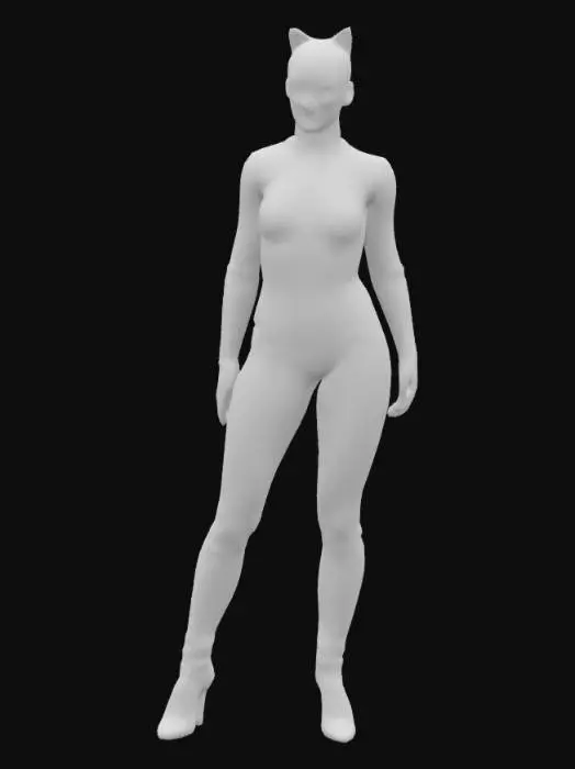 3D model for catwoman wearing tight shiny PU leather catsuit