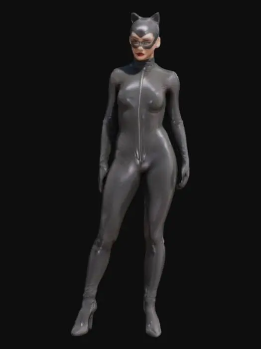 3D model for catwoman wearing tight shiny PU leather catsuit