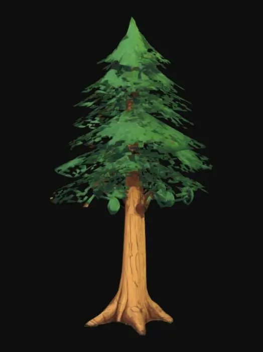 3D model for pine tree, game model, cartoon style, simple, hand drawn style