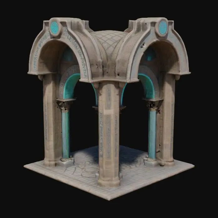3D model for A grand arch entryway that is decorated with various runes.