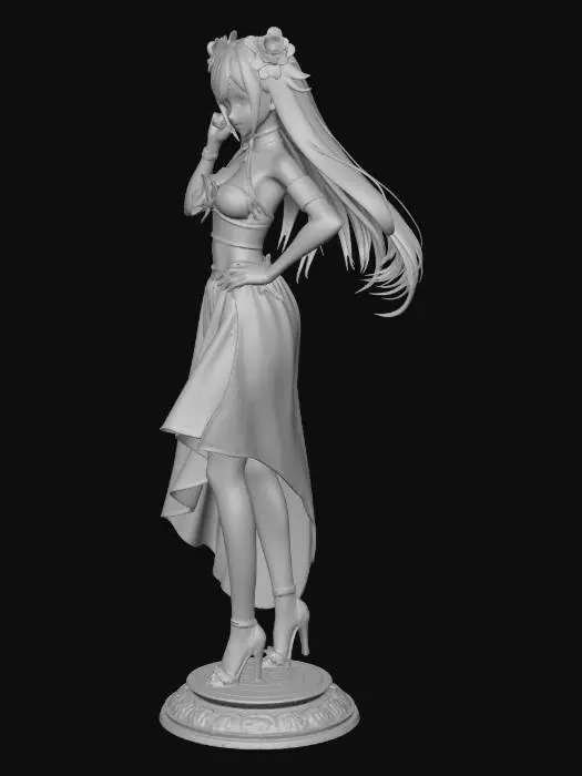 3D model for personaggio anime femminile con seno scoperto enorme. con base come statuetta da stampare 3d