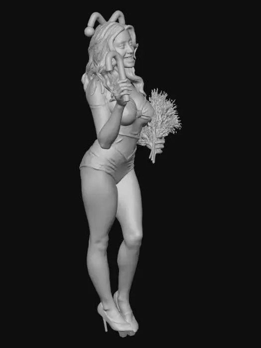 3D model for A naughty Christmas pinup girl winking, holding a candy cane and mistletoe