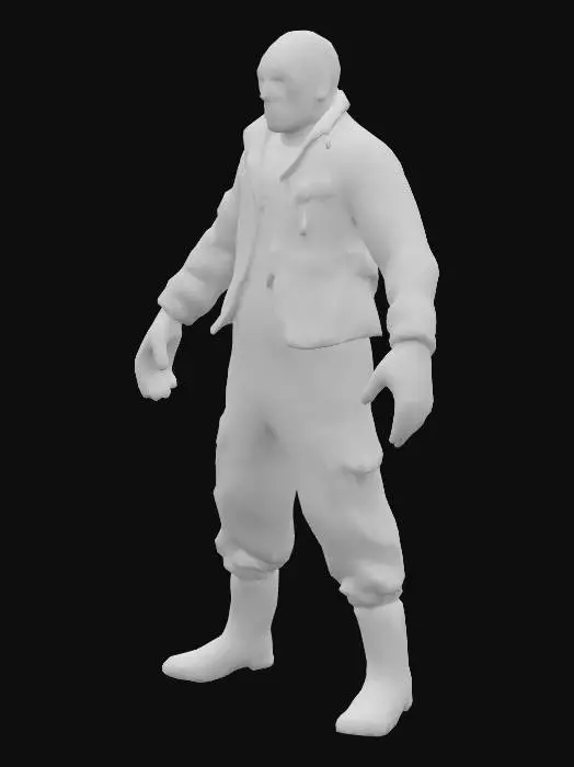 3D model for high quality horror character in A-pose, ultra fine detail full body, facing forward. Wearing a rough, stitched tight burlap sack mask with cut-out eyeholes and a grimy, worn texture.  with a creep type smile where his mouth should be drawn on Dressed in tattered clothing: a tight old black suit with small tears, dirty and worn. He is wearing torn black gloves and dirty black workboots. Arms and legs slightly apart in A-frame pose. Neutral background, no shadows, high detail texture, even lighting. Optimized Male Horror Character For Cinematic Film Scenes. Optimize Model For Mixamo Animation. Human Character Easy To Rig and Animate Via Accurate Skeletal Rig Points.