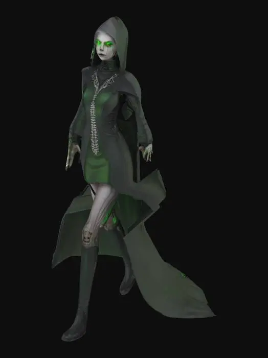 3D model for ragazza necromante capelli bianco platino occhi verdi luminosi 