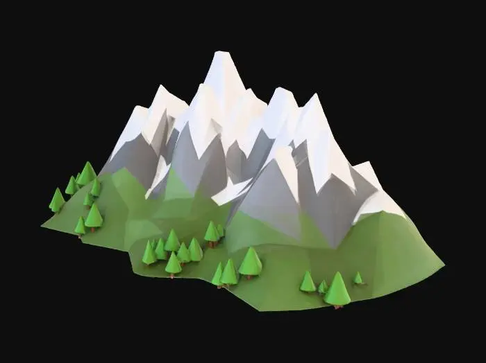 3D model for Mountain side, low poly art.
