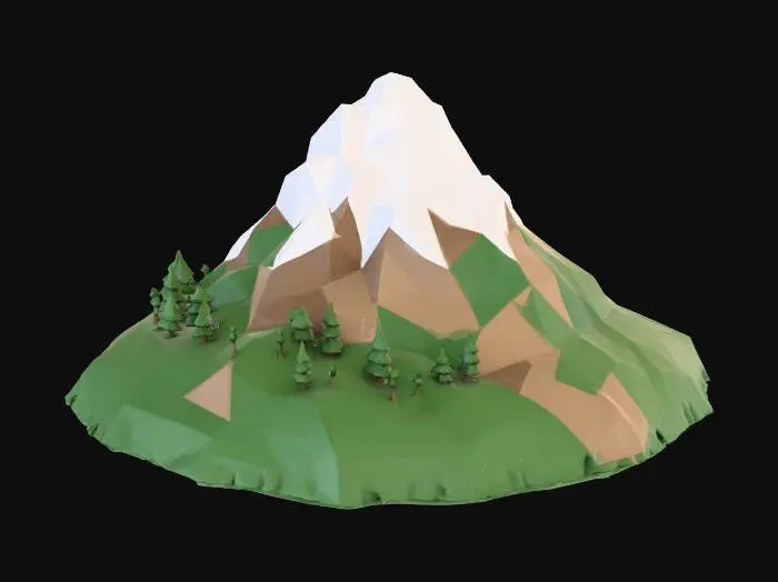 3D model for Mountain side, low poly art.