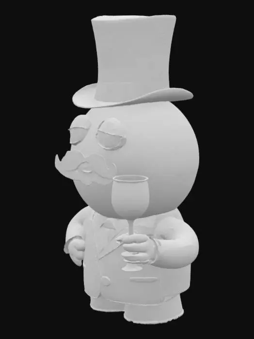 3D model for A rounded like a sir meme holding a wine glass arms are thicker wearing a top hat and a monocle in right eye
