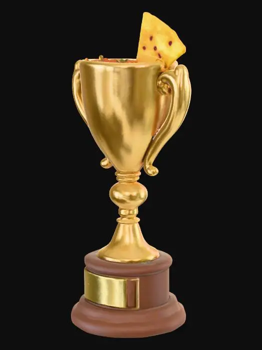 3D model for I'm making a Dip Challenge Trophy. I want it to look like the STL file inserted but to have salsa in the bowl and a chip part way dipped into it. 