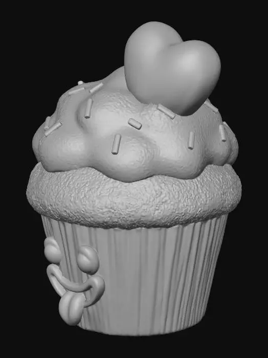 3D model for muffinka z usmiechem z boku i serduszkiem na gorze. obraz 3d tego co jest w refferencjach