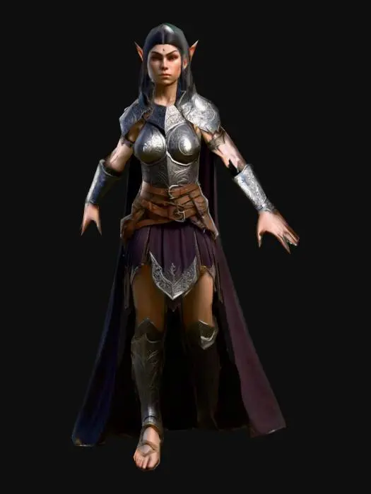 3D model for fantasy medieval dark elve warrior without weapon without shield T-POSE