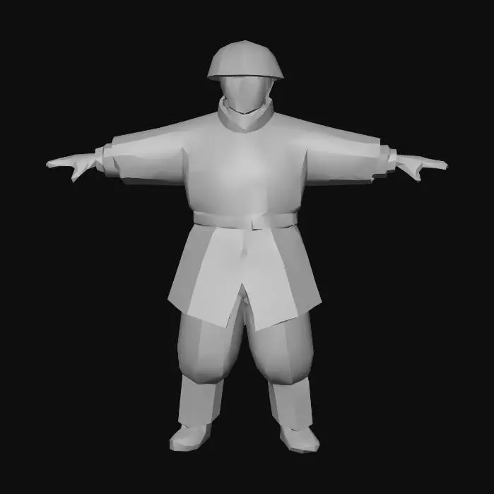 3D model for low poly human male mediaval worker leather hat and no tools in t-pose max 3k polygons no details