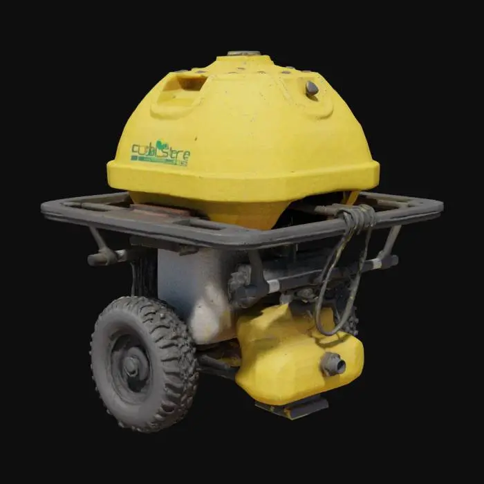 3D model for A cluster Fertilizer model which contains a fertilizer tank, nozzles, sensors, laser detectors, hydraulics. It is shaped like an cuboidal egg with the nozzle on top and laser sensors on it 4 sides...it is fixed on the ground and has a yellow plastic casing.it should be portable and have a variable nozzle on top.the lasers should be embedded in the casing and extended when needed