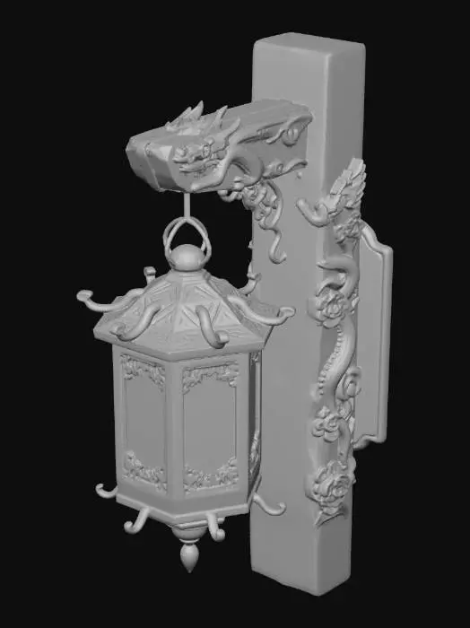 3D model for Dragon Lantern on a Wooden Post