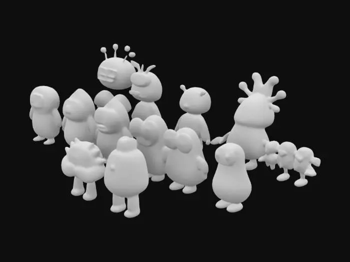 3D model for The image depicts an animated crowd of diverse cartoon characters with smooth, rounded features and soft, vibrant colors., 