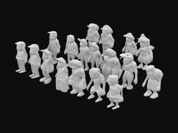3D model for The image depicts an animated crowd of diverse cartoon characters with smooth, rounded features and soft, vibrant colors., 