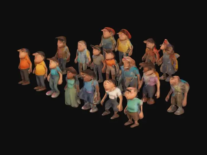 3D model for The image depicts an animated crowd of diverse cartoon characters with smooth, rounded features and soft, vibrant colors., 