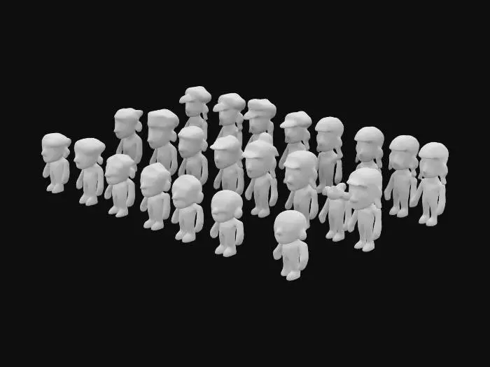 3D model for The image depicts an animated crowd of diverse cartoon characters with smooth, rounded features and soft, vibrant colors., 