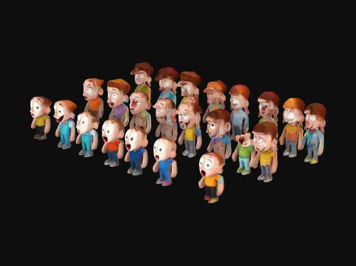 3D model for The image depicts an animated crowd of diverse cartoon characters with smooth, rounded features and soft, vibrant colors., 