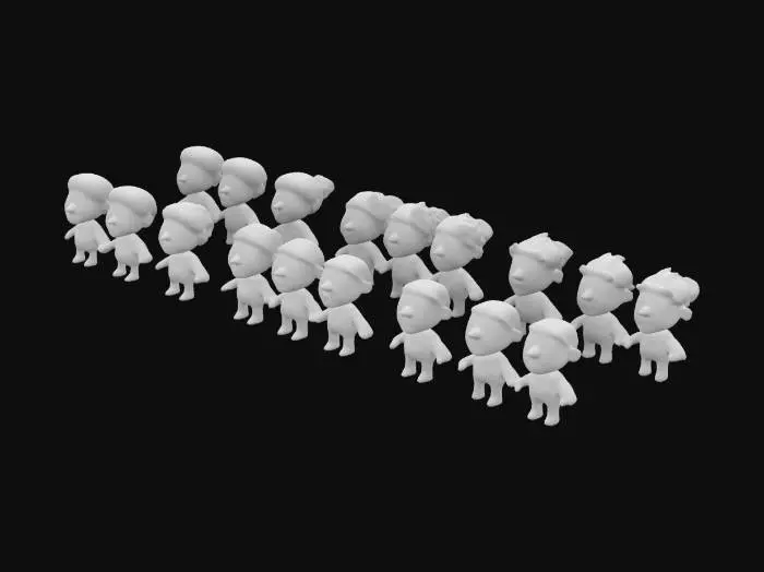 3D model for The image depicts an animated crowd of diverse cartoon characters with smooth, rounded features and soft, vibrant colors., 
