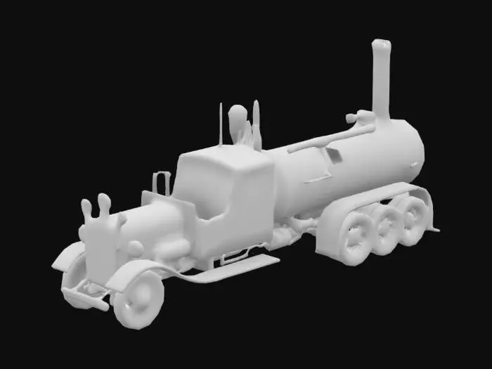 3D model for Steampunk, very long vehicle, copper, highly detailed, polished, shiny, with blue cauges