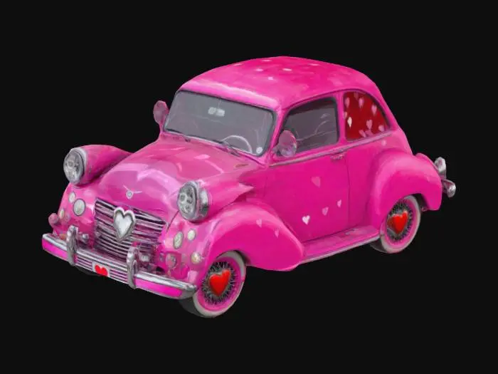 3D model for #valentine#  pink Old timer with a heart on the grille of the car and little red hearts