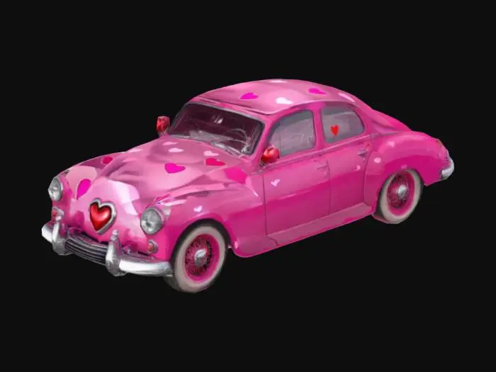 3D model for #valentine#  pink Old timer with a heart on the grille of the car and little red hearts