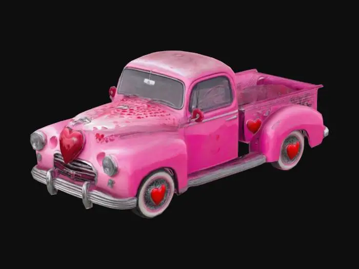 3D model for #valentine#  pink Old timer with a heart on the grille of the car and little red hearts