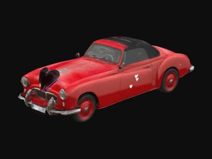 3D model for #valentine#  pink Old timer with a heart on the grille of the car and little red hearts