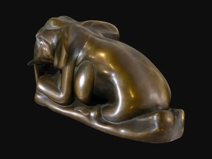 3D model for A Fantasy, Highly Detailed, Ultra Realistic, extreme quality , large lying Elephant, carved out a sandstone Rock., Symmetrical Body, no loose parts