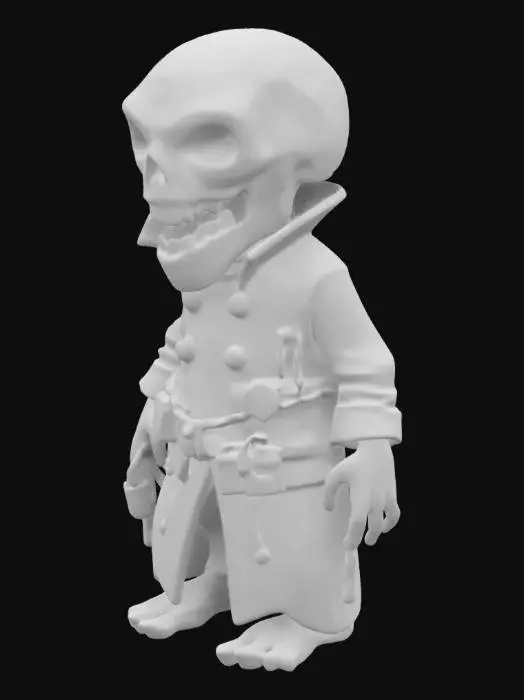 3D model for The object is a detailed figurine of a ghostly figure with a wide open mouth, wearing a layered coat with buttons, bound in chains featuring various locks and keys, and has a textured surface resembling aged, worn fabric and metal.