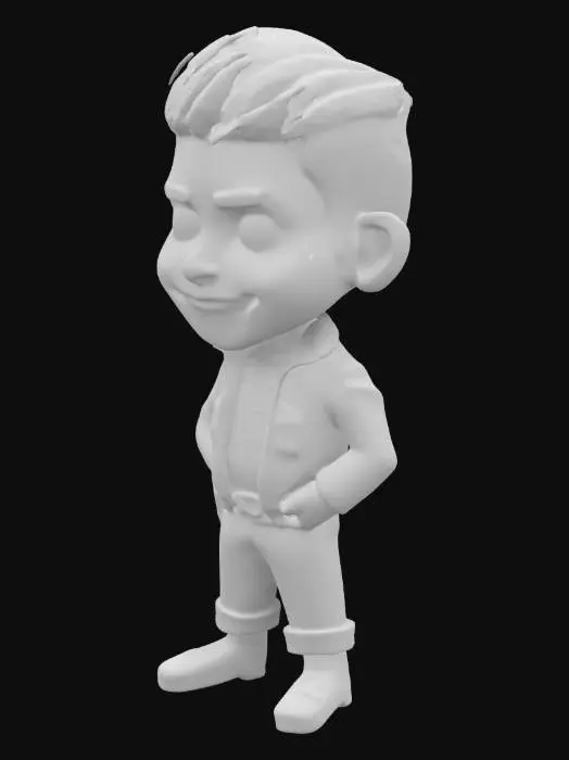 3D model for A , Highly Detailed, A-pose, Full Body, caricature of Tom Cruise Top Gun style.  Head 200% and  body and limbs 50%.
Big Smile