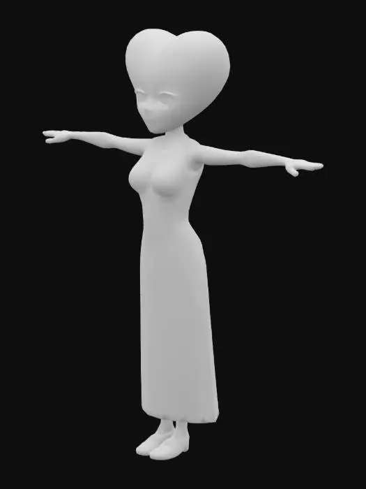 3D model for #valentine#, Extreme detailed, Ultra Realistic woman, wearing a silk pink dress , her body shape is 24-36-24, the head is a heart shaped, Shiny, red Helium Foilballoon,  one Face, Smiling , pink lips ,  White shoes. T-pose
