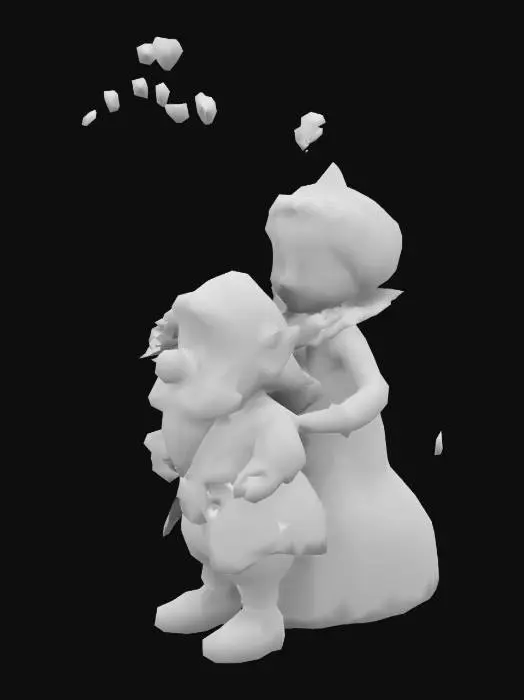 3D model for #valentine#,  Cartoonish, Disney, Snow White and  the dwarf Bashful.  They Face each other , a little distance between them, Bashful  the dwarf has roses in his hands.  While little hearts  swirl above Bashfull his head.