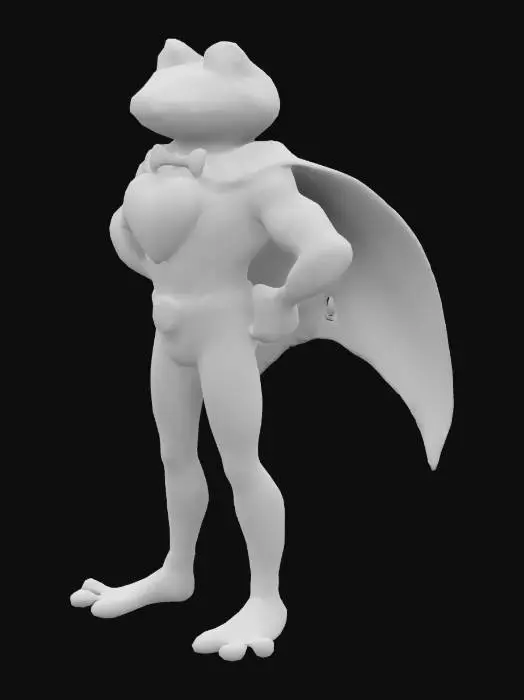 3D model for #valentine#, Muscular superhero Kermit the frog, Polished heart emblem on Spandex like suit.