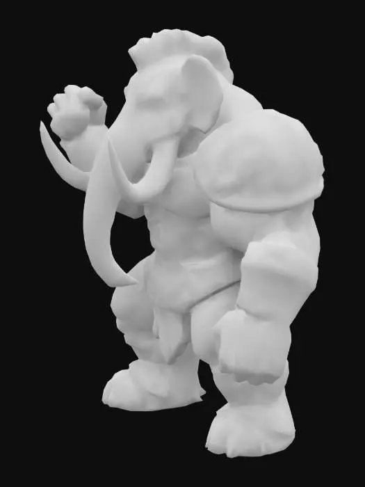 3D model for Fantasy, Very Muscular elephant or mammoth, biped, anthromorphic, one head, two arms and two legs Very high quality, Highly Detailed. 
Wearing a fitting Mandelorianlike shiny and polished Armor, Fight poses. The textures are from all sides , Highly Detailed, Ultra Realistic, pay extra attention to the body sides and the inside of the arm and legs.
  