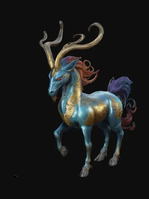 3D model for Fantasy, Highly Detailed, High resolution Create a Kirin, mythological creature from asia