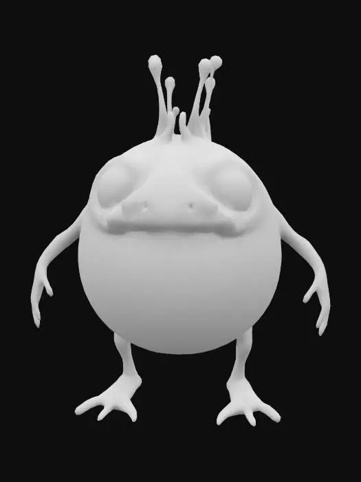 3D model for Fantasy, Highly Detailed, Ultra Realistic, Create  a  large , mysterious  , whimsical Shaun Tan creature resembling a large, bulbous mammal with a single big, expressive yellow eye and soft pink skin. I has som spikey protrusions on his back. Full body