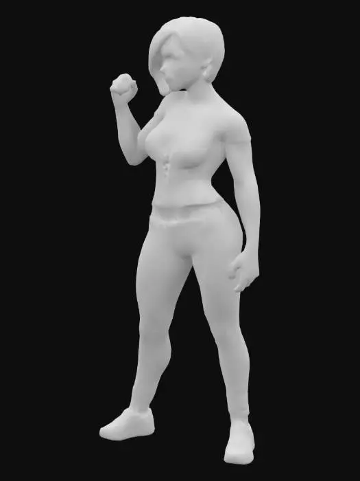 3D model for #women#, A super badass, very muscular woman with short hair. She has tight shirt and tight jeans. On het shirt  the woman  symbol. She is making the strong feminist gesture with her arms. Highly Detailed, Ultra Realistic, Full Body, Symmetrical Body. The model is of very high quality seen from all sides, special at the inside of the arms and the body and at the inside of the legs.