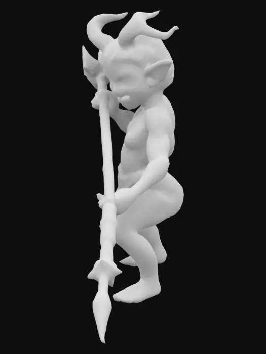 3D model for #game figure# A fierceful Baby in nappies,  with a long fantasy spear with double blades, in Attack position.  The halbert has runes on it. The halbert has copper features.  Fantasy, Highly Detailed, Ultra Realistic, Symmetrical Body, Full Body, high quality