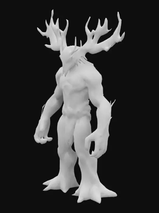 3D model for A, Fantasy, Symmetrical Body, Full Body, Highly Detailed treant Guardian, stands tall, his eyes extreme glowing. One big shining gem in the chest. His feet are rooty.
A-pose. No loose parts.