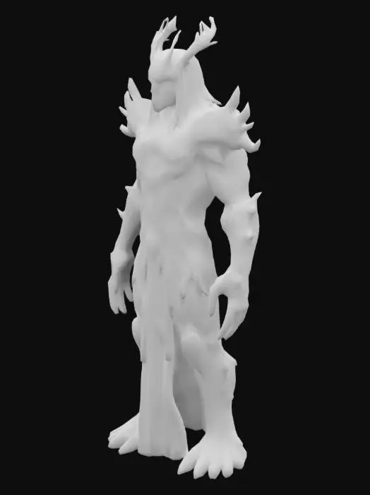 3D model for A, Fantasy, Symmetrical Body, Full Body, Highly Detailed treant Guardian, stands tall, his eyes extreme glowing. One big shining gem in the chest. His feet are rooty.
A-pose. No loose parts.