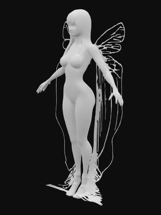 3D model for Make, a Fantasy, Highly Detailed, Ultra Realistic, Gentle, random fairy character, With transparent features, a mystic look. , A-pose, Full Body, Symmetrical Body, 
