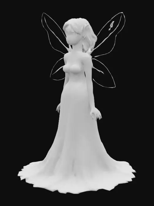3D model for Make, a Fantasy, Highly Detailed, Ultra Realistic, Gentle, random fairy character, With transparent features, a mystic look. , A-pose, Full Body, Symmetrical Body, 
