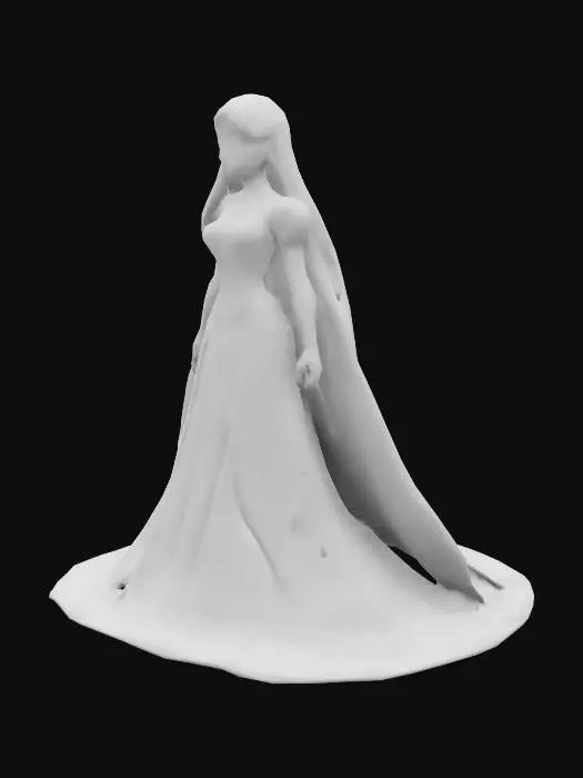 3D model for #Fairy# , Rapunzel features long, flowing shiny golden hair, a determined expression, and is wearing a flowing purple dress, with smooth textures and lively, dynamic postures.