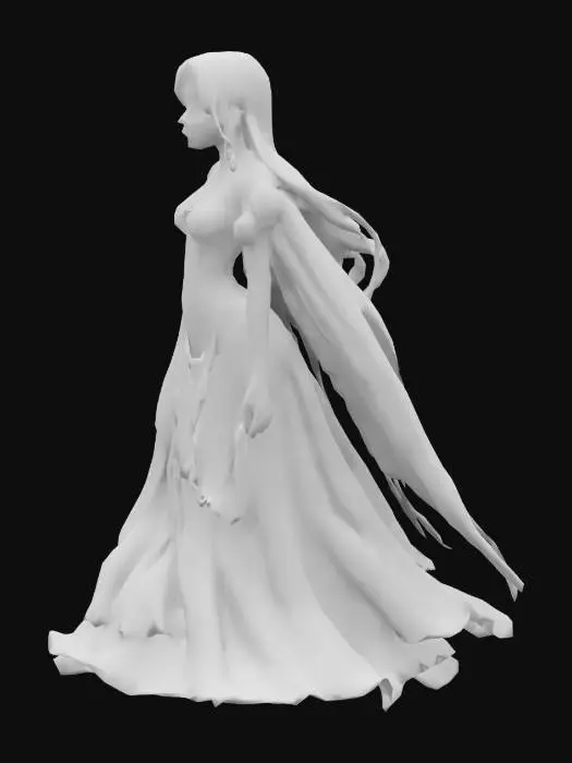 3D model for #Fairy# , Rapunzel features long, flowing shiny golden hair, a determined expression, and is wearing a flowing purple dress, with smooth textures and lively, dynamic postures.