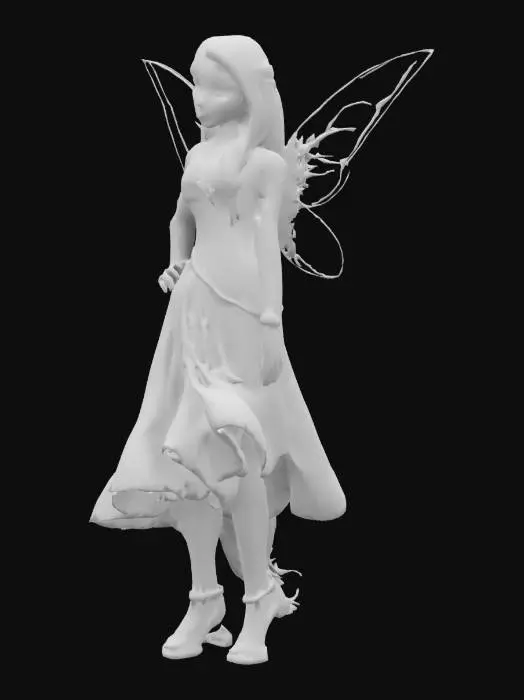 3D model for #Fairy# , Rapunzel features long, flowing shiny golden hair, a determined expression, and is wearing a flowing purple dress, with smooth textures and lively, dynamic postures.