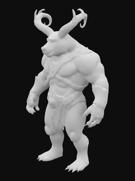 3D model for The object is a muscular anthropomorphic centaurlike bear standing on four muscular legs and two muscular arms, characterized by a robust, rounded form, wearing black leather harnesses, with a textured furry fur pattern that emphasizes volume and strength. , #fairy#