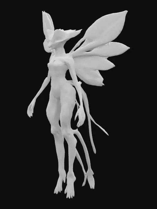 3D model for Extreme etherical flower antropomorphic creature, Stylized, Highly Detailed, Symmetrical Body